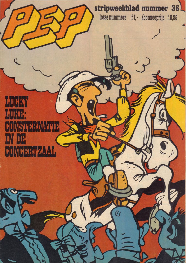 Diverse tekenaars - PEP 1975 nr. 36 , stripweekblad,  5 september met o.a. LUCKY LUKE (COVER) /  DIVERSE STRIPS o.a. ROODBAARD / LUCKY LUKE / LEFRANC / TRIGIË, goede staat (nietjes zijn verwijderd)