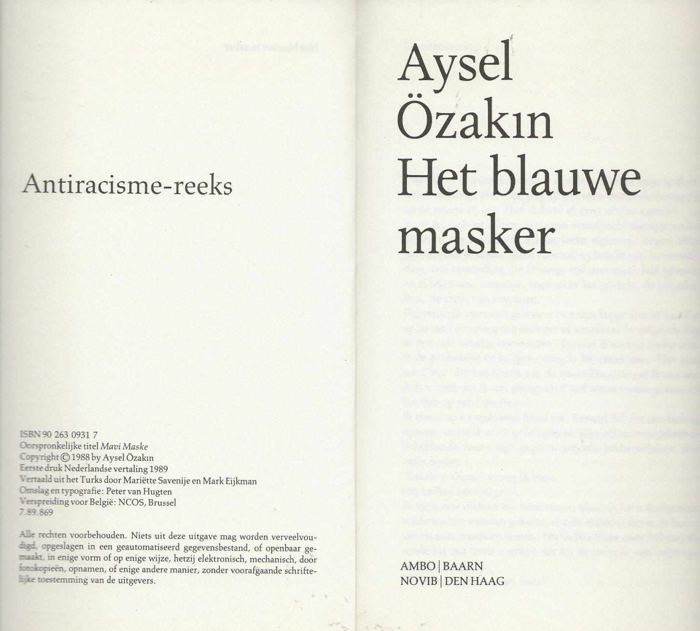Ozakin Aysel  1942 te  Urfa Vertaald uit het Turks  door Mariette  Savenije en Mark Eijkman - Het Blauwe Masker