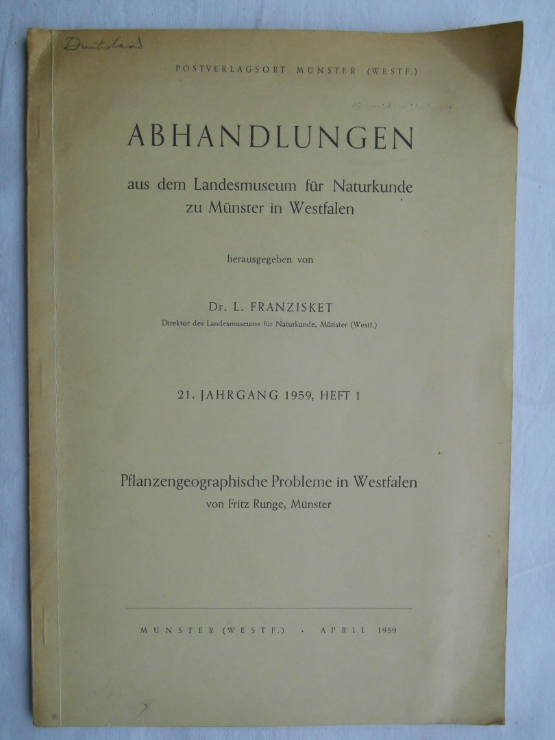 Runge, Fritz & Franzisket, Prof. Dr. L. - Pflanzengeographische Probleme in Westfalen, 1959, Heft 1