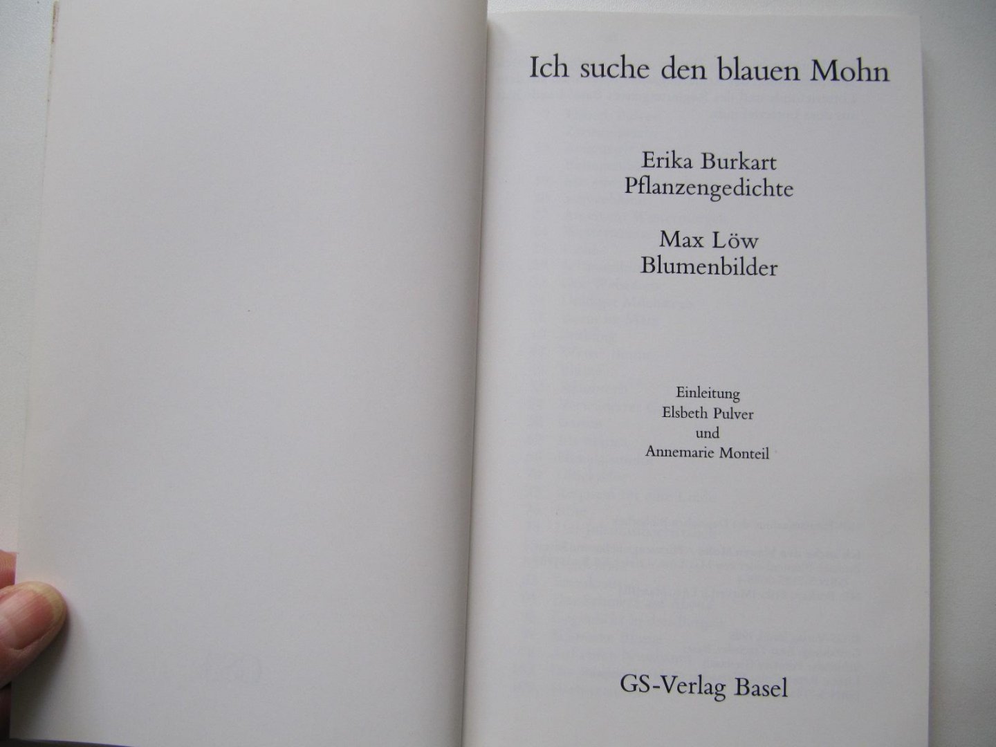 Erika Burkart - Ich suche den blauen Mohn-Pflanzengedichte