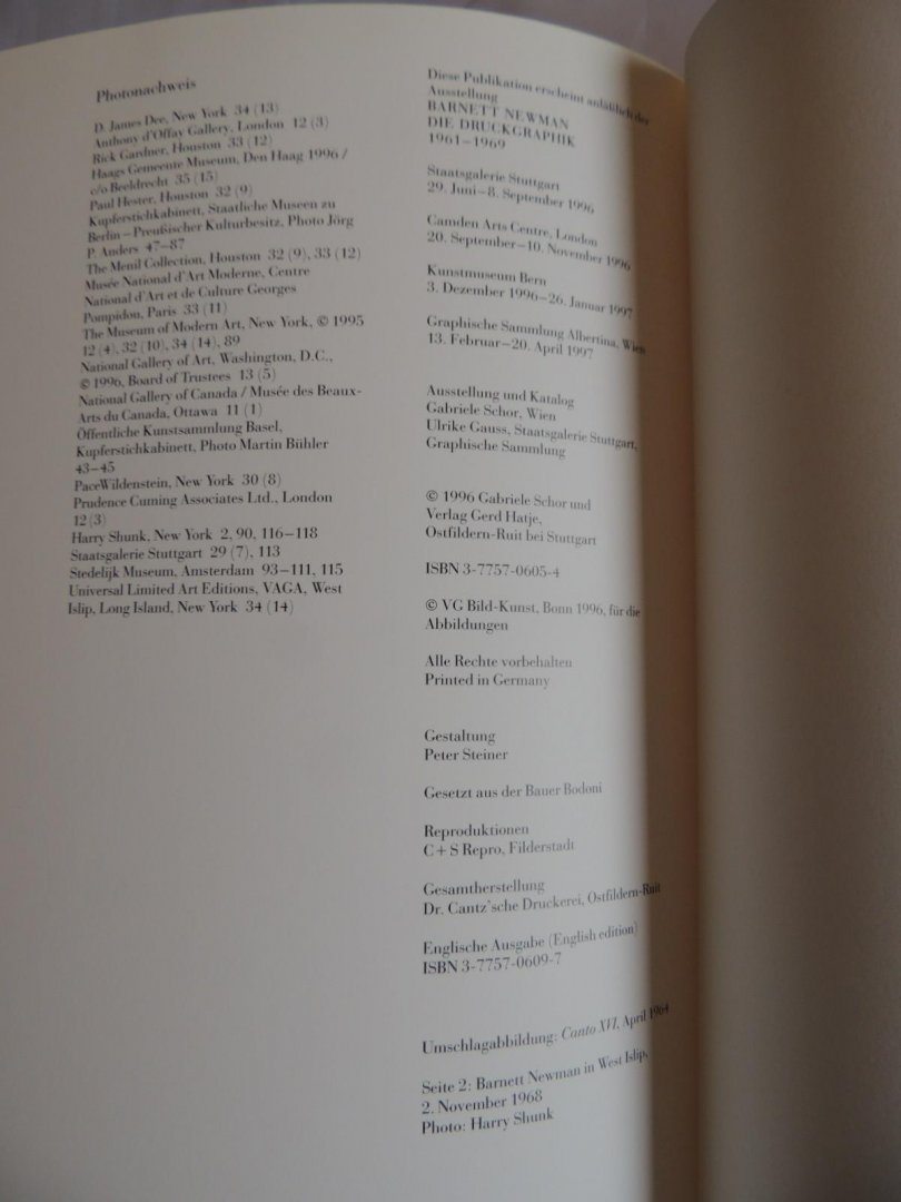 Gabriele Schor, Barnett Newman - Barnett Newman die Druckgraphik, 1961-1969