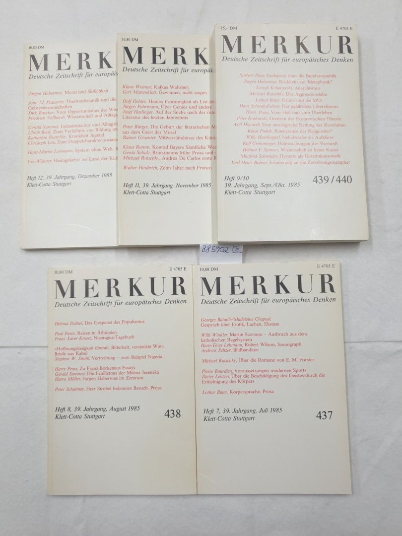 Moras, Joachim und Hans Paeschke (Hrsg.): - (1985) Merkur : Deutsche Zeitschrift für europäisches Denken : Jhg. 1985 : Heft 7-12 :