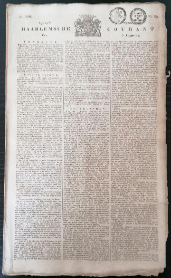 Anoniem - Opregte Haarlemsche Courant No. 92 - 3 augustus 1830