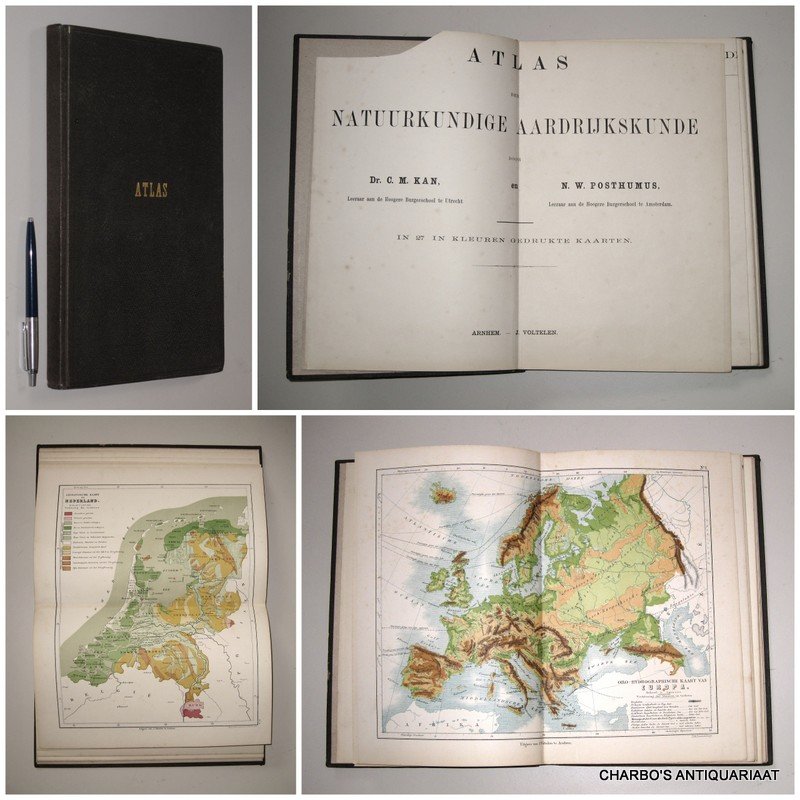 KAN, C.M. & POSTHUMUS, N.W., - Atlas der natuurkundige aardrijkskunde. In 27 in kleuren gedrukte kaarten.
