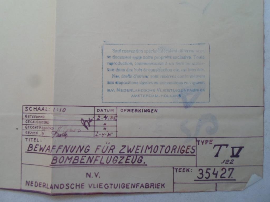  - Blueprint Bewaffnung für zweimotoriges Bombenflugzeug Fokker T V