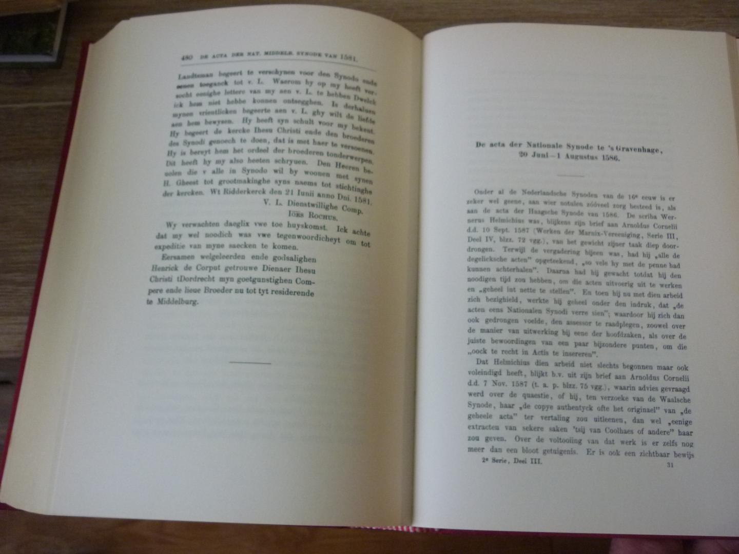 Rutgers, F.L. (verzameld en uitgegeven) - Acta van de Nederlandsche Synoden der zestiende eeuw  -  verzameld en uitgegeven door F.L. Rutgers.