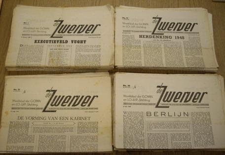 ZWERVER, DE. - De Zwerver. Weekblad der LO-LKP Stichting. Landelijke Organisatie voor Hulp aan Onderduikers. Landelijke Knokploegen. 4e jaargang 1948. No. 1 tot en met 7; 9 tot en met  13; 15 tot en met 26; 28; 29; 31; 32; 36 tot en met 41; 43 tot en met 50;...
