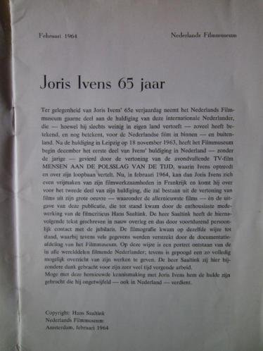 Saaltink, Hans - Joris Ivens 65 jaar, brochure