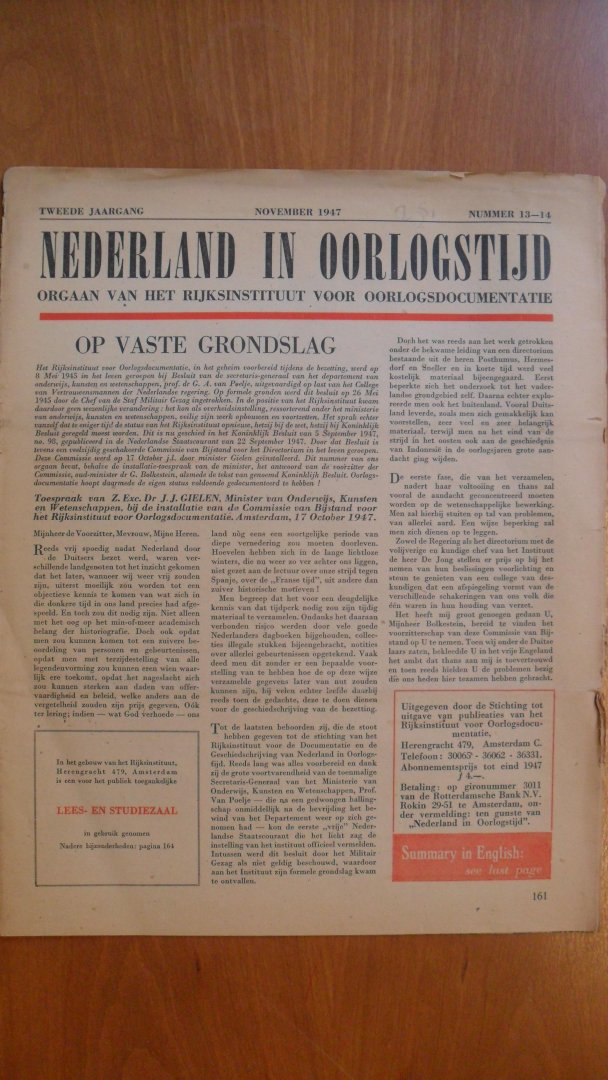 Redactie - Nederland in Oorlogstijd nr.13-14  hoofdartikel:Mijn ervaringen in Duitsland door Dr.A.E.Cohen