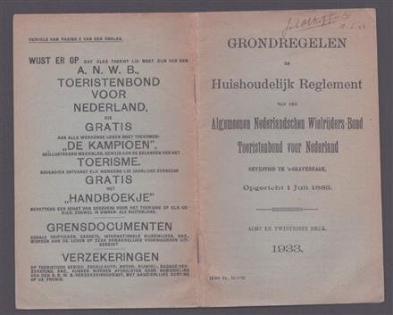 n.n. - grondregelen en huishoudelijkreglement van den Algemeenen Nederlandschen Wielrijders Bond Toeristenbond voor Nederland