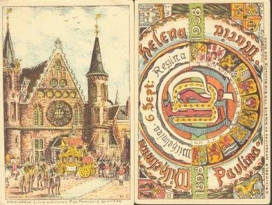 RENSBURG, Eugène - Vier kleurig geïllustreerde briefkaarten ter gelegenheid van het veertigjarig regeringsjubileum van koningin Wilhelmina (1938).