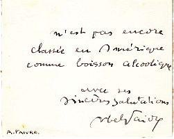 FAIVRE, Abel - Succinct, humorous handwritten letter signed to an American signature hunter. (L.A.S.).
