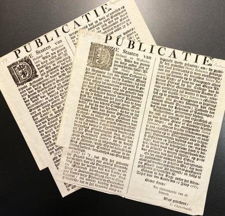 OUDEWATER - Twee publicaties, 12 en 16 juni 1787.