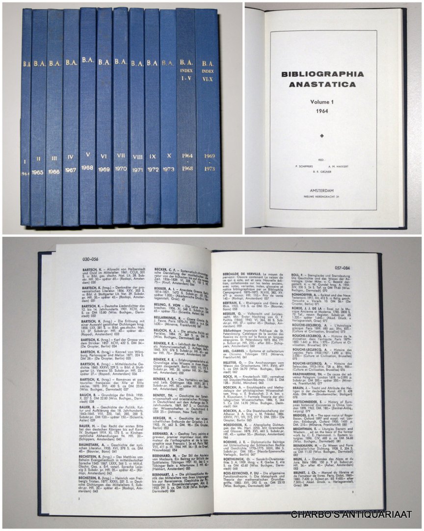 SCHIPPERS, P. & BONSET, E.J. (et al, eds.), - Bibliographia Anastatica. A bimonthly bibliography of photomechanical reprints. (Full set of 12).