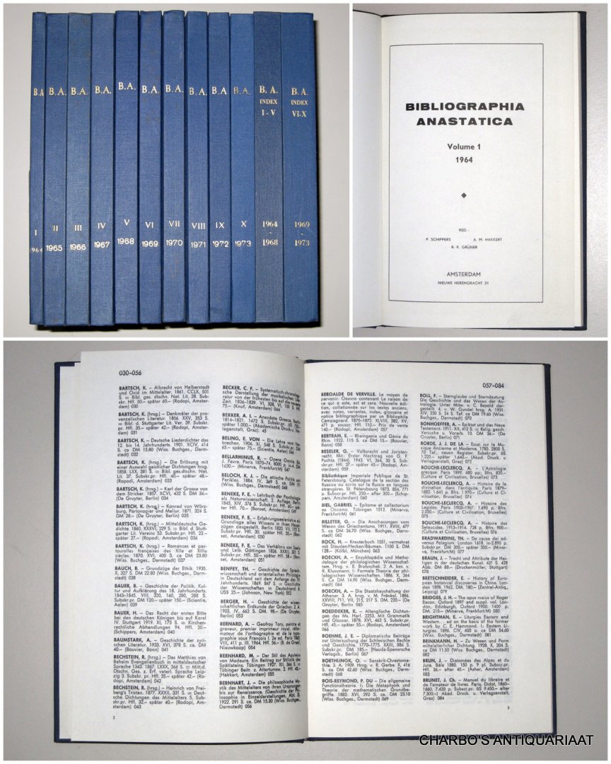 SCHIPPERS, P. & BONSET, E.J. (et al, eds.), - Bibliographia Anastatica. A bimonthly bibliography of photomechanical reprints. (Full set of 12).