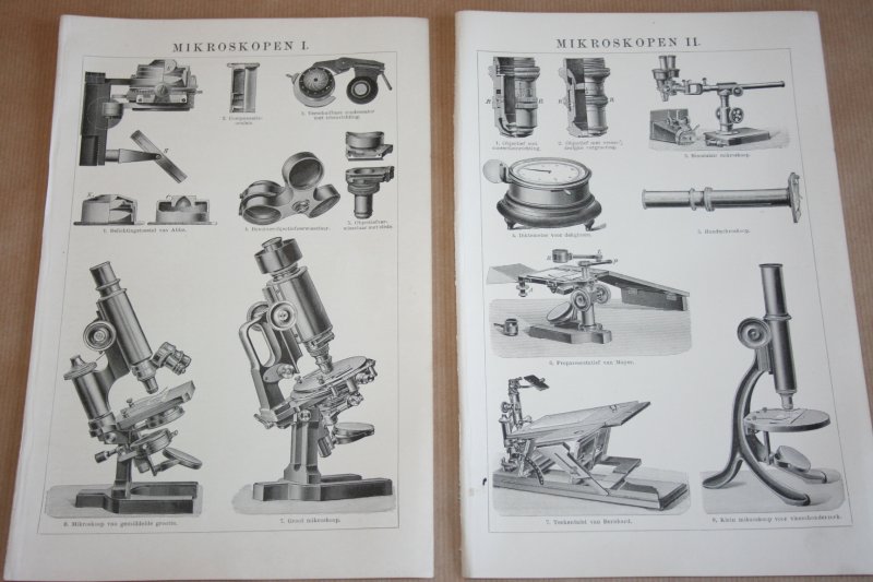  - 2 oude prenten - Mikroskopen Mikroskoop - circa 1900