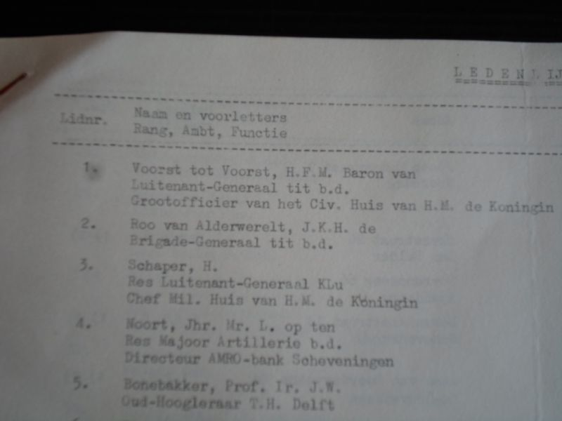  - Eerste Ledenlijst Nederlandse Vereniging ter beoefening van de Militaire Historie