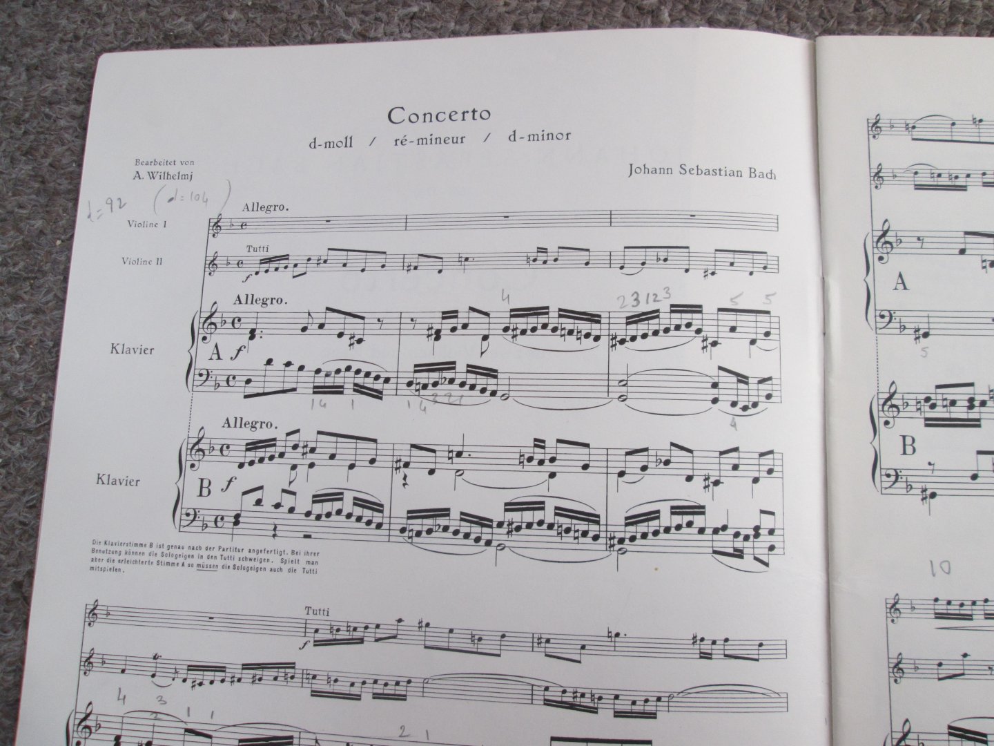 Bach , Joh. Seb. ( 1685 - 1750 ) - CONCERTO d-Moll / re mineur / d minor ( 2 Violinen und Piano )