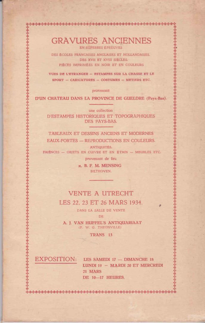 Theonville, F. W. G. - Catalogue de Gravures Anciennes (1934)