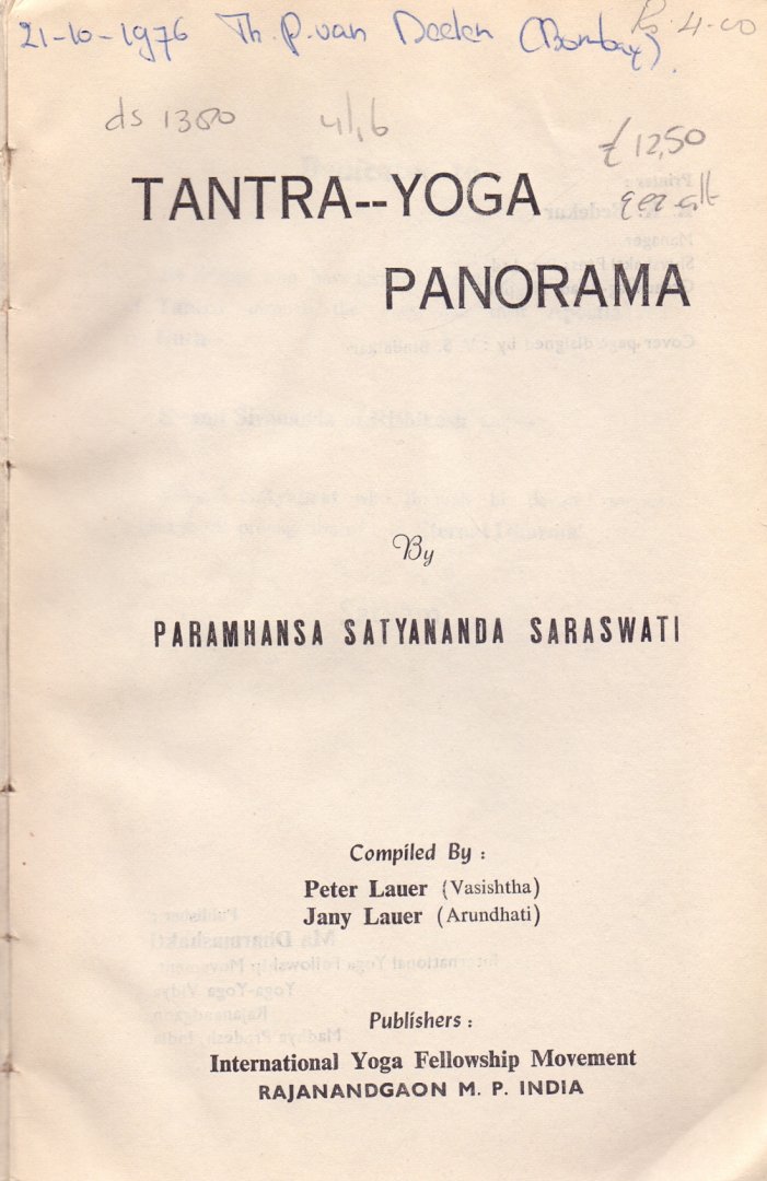 Saraswati, Paramhansa Satyananda (ds1380) - Tantar -Yoga Panorama