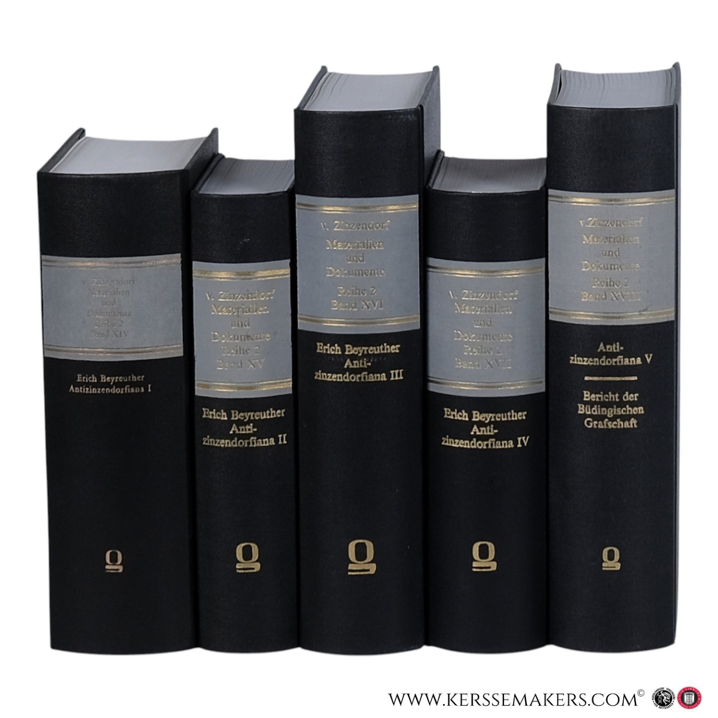 Beyreuther, Erich / Schneider, Hans (Hrsg.) - Antizinzendorfiana I–V. Reprints verschiedener zeitgenössischer Streitschriften gegen Zinzendorf und die Herrnhuter Brüdergemeine (1729–1785). Mit Vorwort und Einführungen hrsg. von Erich Beyreuther. Band V mit einer Einführung von Hans Sc...
