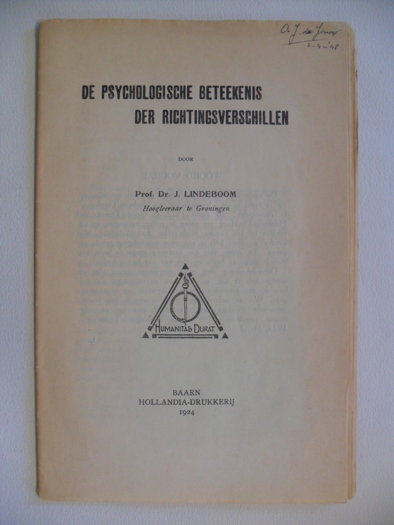 Lindeboom Prof. Dr. J - De psychologische beteekenis ( betekenis) der richtingsverschillen