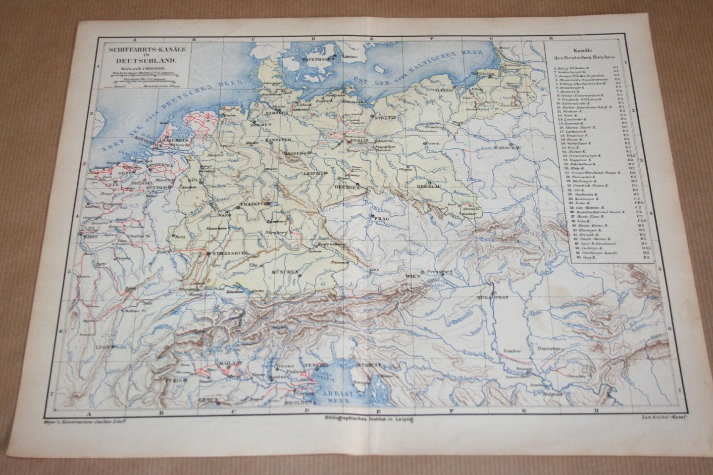  - Antieke kaart - Waterwegen van Duitsland  - Circa 1875