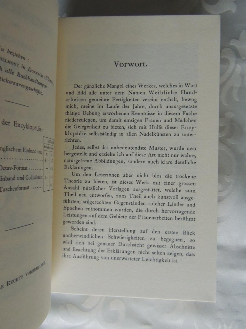 Dillmont Thérèse de - Enzyklopädie Encyklopadie der weiblichen Handarbeiten - Reprint der Originalausg. Dornach (Elsass), Dillmont, 1893.
