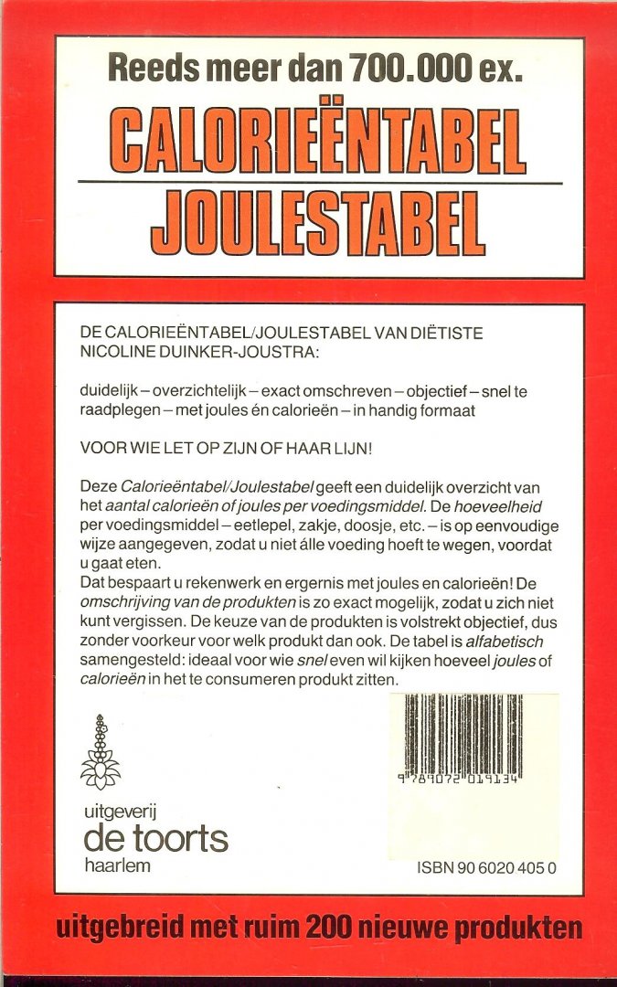 Duinker-Joustra, Nicoline . met medewerking van Mevr. D. Defesche - Pinckers - Calorieentabel, joulestabel    bepaal zelf uw joules of calorieen