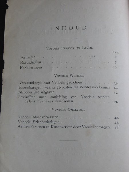  - Catalogus der Vondel tentoonstelling, februari 1879 in Arti et Amicitiae