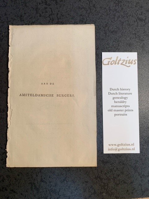 WOLFF-BEKKER, E.,, - Aan de Amsteldamsche burgers. Op den zesentwintigsten february MDCCLXXXVII