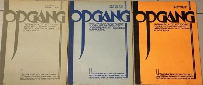 (COHEN, Fré) - Opgang. Jaargang 3 en 4 compleet in 4 nummers elk, samen in een kartonnen bewaarband. Plus drie losse nummers.
