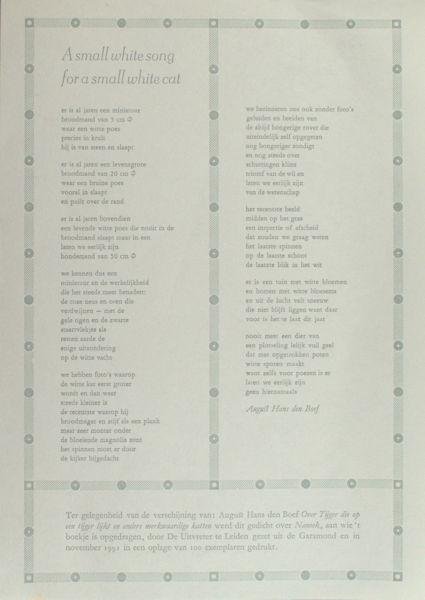 Boef, August Hans. - A small white song for a small white cat.
