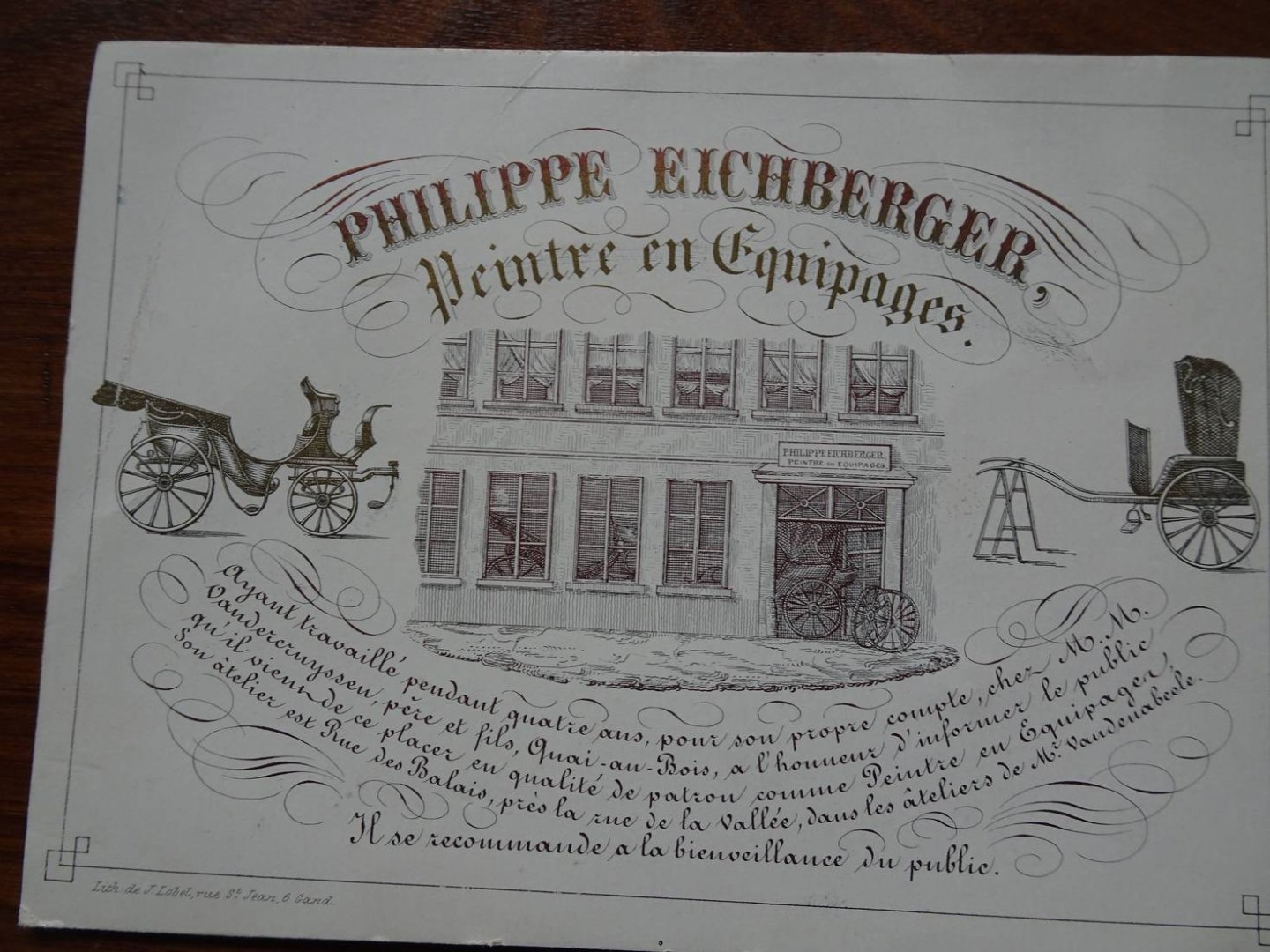 Gent / Gand. - Vier 19-eeuwse reclames van bedrijven in Gent: Franc's van Belle, Philippe Eichberger, C.C. Wante Père & Fils en J.B, Duvivier.