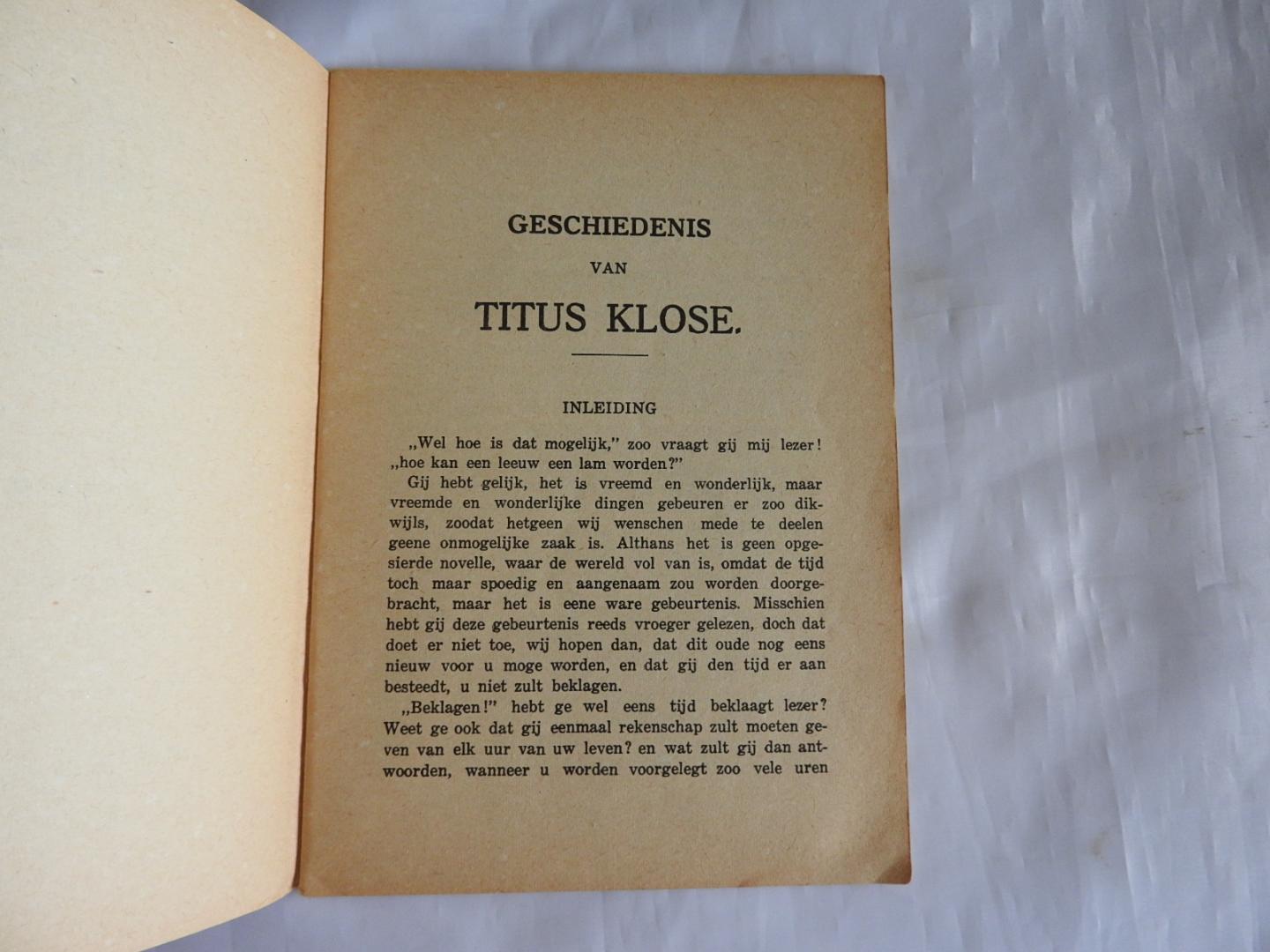 Titus Klose - Gods groote barmhartigheid medegedeeld in eenige bijzonderheden uit het leven van Titus Klose --- Overleden 10 Juni 1833