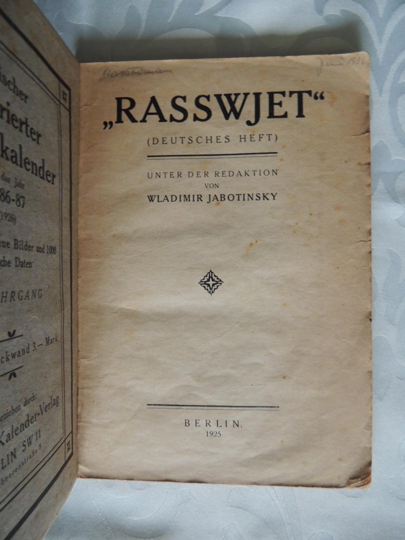 Wladimir Jabotinsky , Ze'ev Jabotinsky - Rasswjet - Jewish weekly Rassvet
