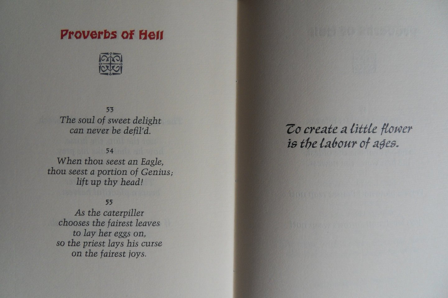 Blake, William. [ Signed by the printer ]. - Proverbs of Hell. [ Genummerd ex. 106 / 198 ].