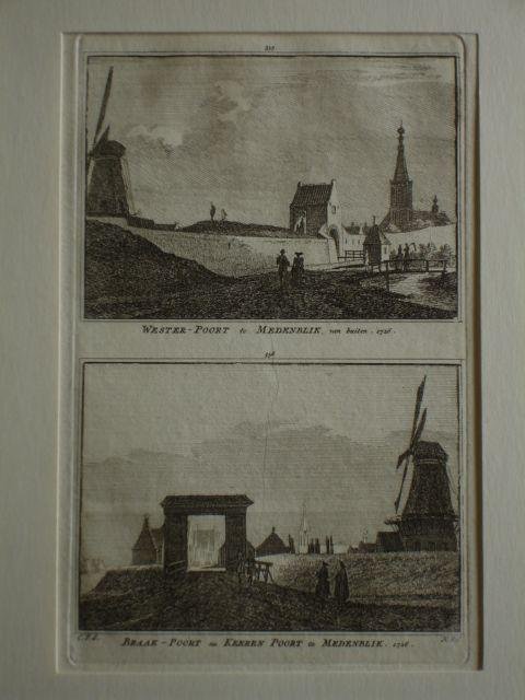 Medemblik. - Wester-Poort te Medenblik, van buiten. 1726. - Braak-Poort nu Keeren Poort te Medenblik. 1726.