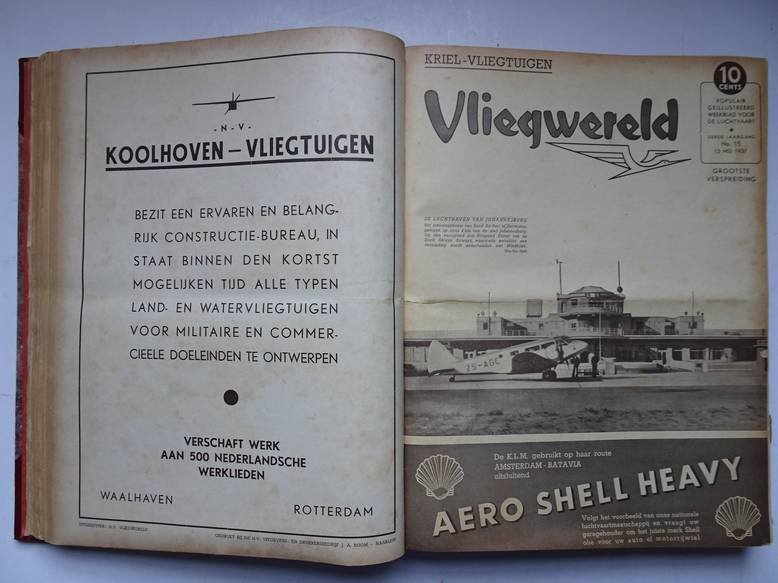 Bach, J.A. (red.). - Vliegwereld; populair geïllustreerd weekblad voor de luchtvaart; ingebonden, derde jaargang (52 nrs., van 4 februari 1937 t/m 27 januari 1938).