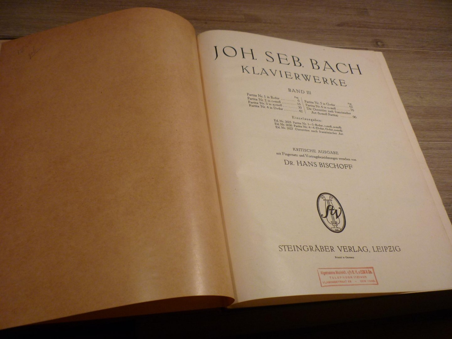 Bach; J. S. (1685-1750) - Klavierwerke; Band 3 - Partita Nr. 1-6; Die Ouverture nach Franzosischer Art; Krititsche Ausgabe mit Fingersatz und Vortragsbezeichnungen versehen von Dr. Hans Bischoff (Berlin, Apr. 1882) voor Piano - Originele unieke uitgave!