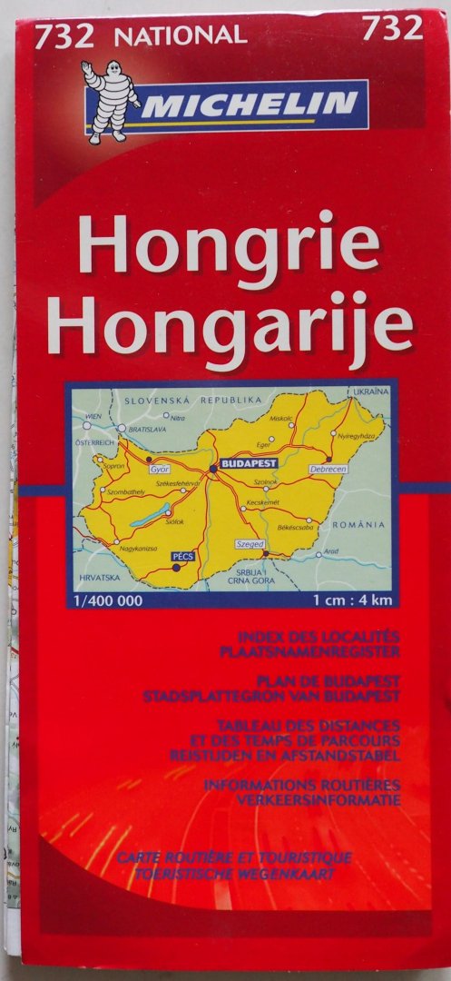  - 732 National Michelin Hongrie Hongarije met stadsplattegrond van Budapest