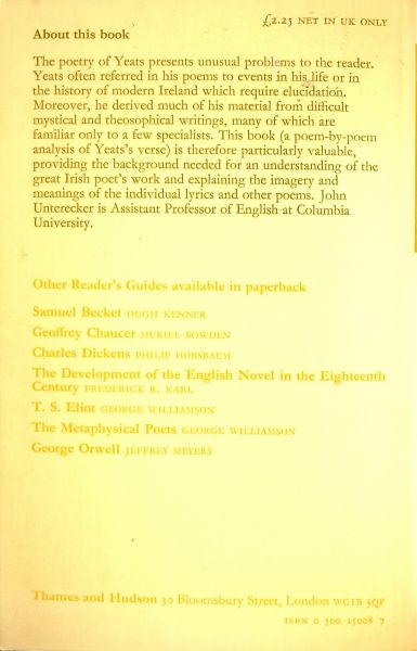 Unterecker, John - A reader's guide to W B Yeats