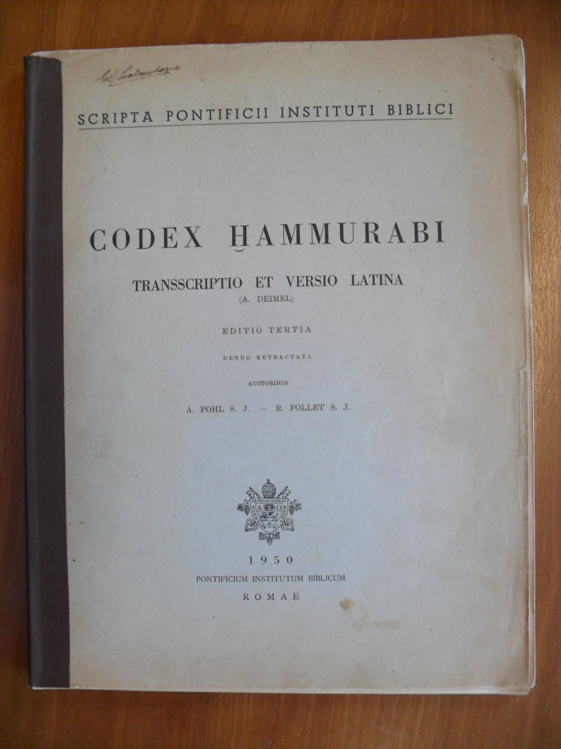 Deimel Ant. - Codex Hammurabi Textus Primigenius Vocabularium + Escriptus a Rud.. Wessely Denuo in Lucem Editus+ Tabula 1a