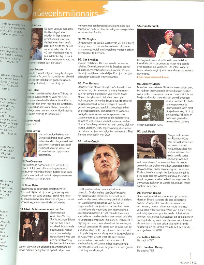 Rutten Maartje met voorwoord van Jan Paul Rutten en foto's van Rob Oostwegel  en Toos Hofstede - De Top 100 van Gevoelsmiljonairs  .. Met de Hopboer Roger Wouters