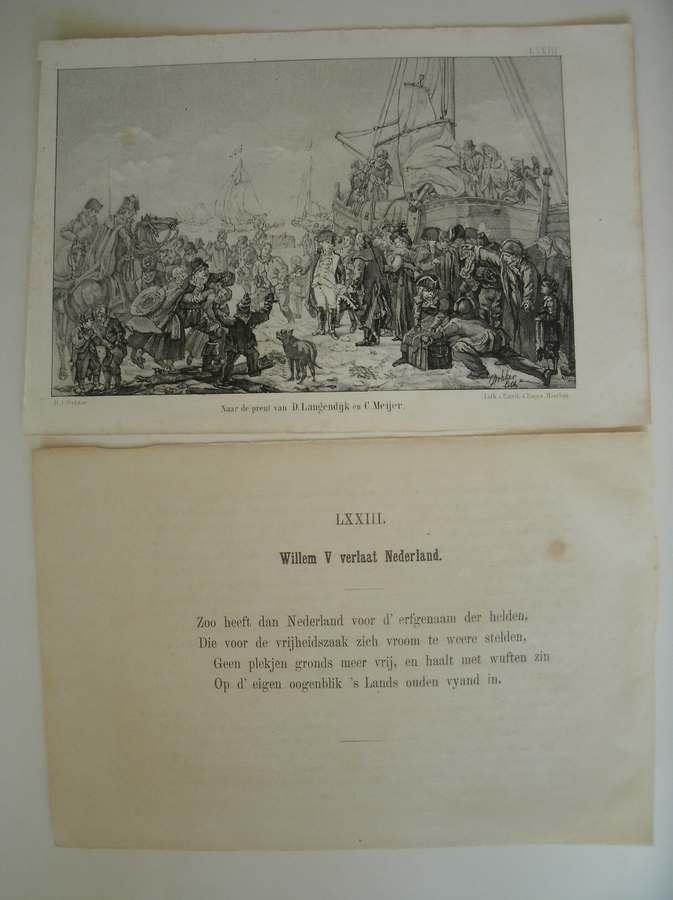 antique print (prent) - (Willem de vijfde) Willem V verlaat Nederland.
