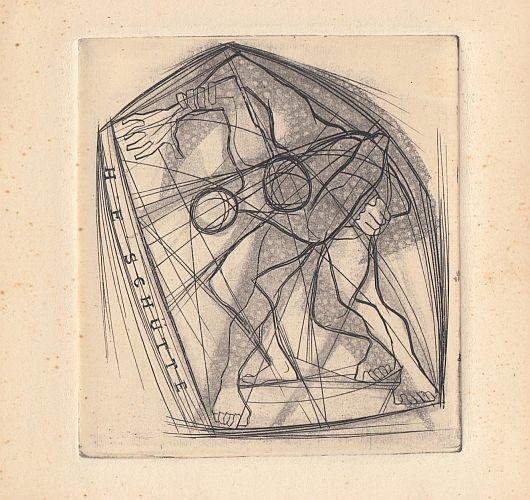 ROSSEM, Ru van - Geëtst exlibris met aquatint.