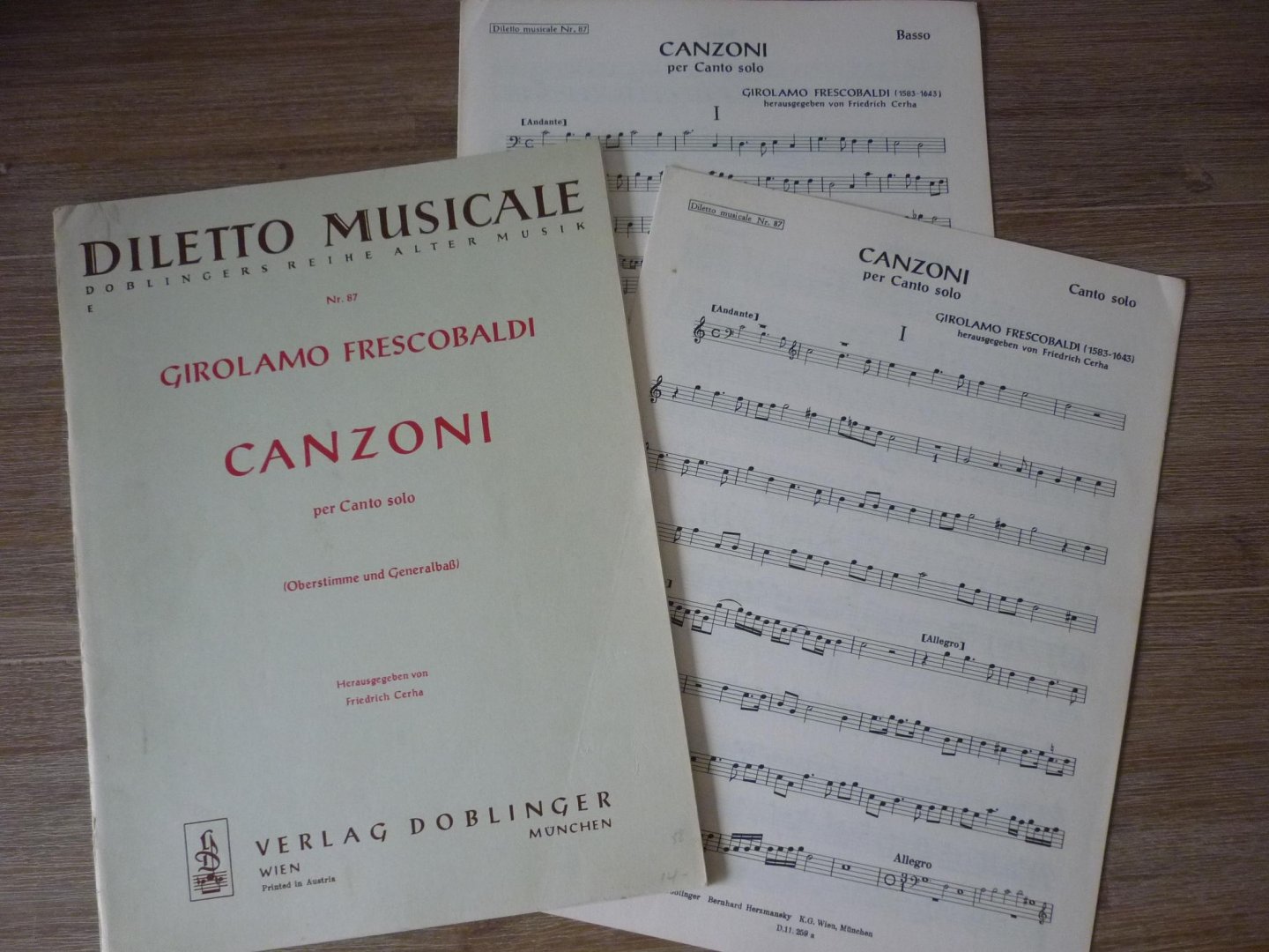 Frescobaldi, Girolamo (1583-1643) - Canzoni per Canto solo (Oberstimme und Generalbaß); voor: Sopraanblokfluit [viool], basso continuo; Herausgegeben von Friedrich Cerha; (Diletto Musicale Nr. 87)