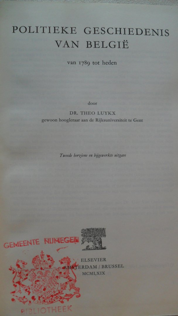 Luykx Dr. Theo - Politieke geschiedenis van Belgie 1789 tot heden