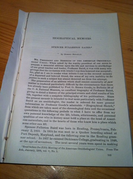Ridgway, R & Farlow, WG  (& Baird, SF & Gray, Asa) - Biographical Memoirs of Spencer Fullerton Baird and Asa Gray