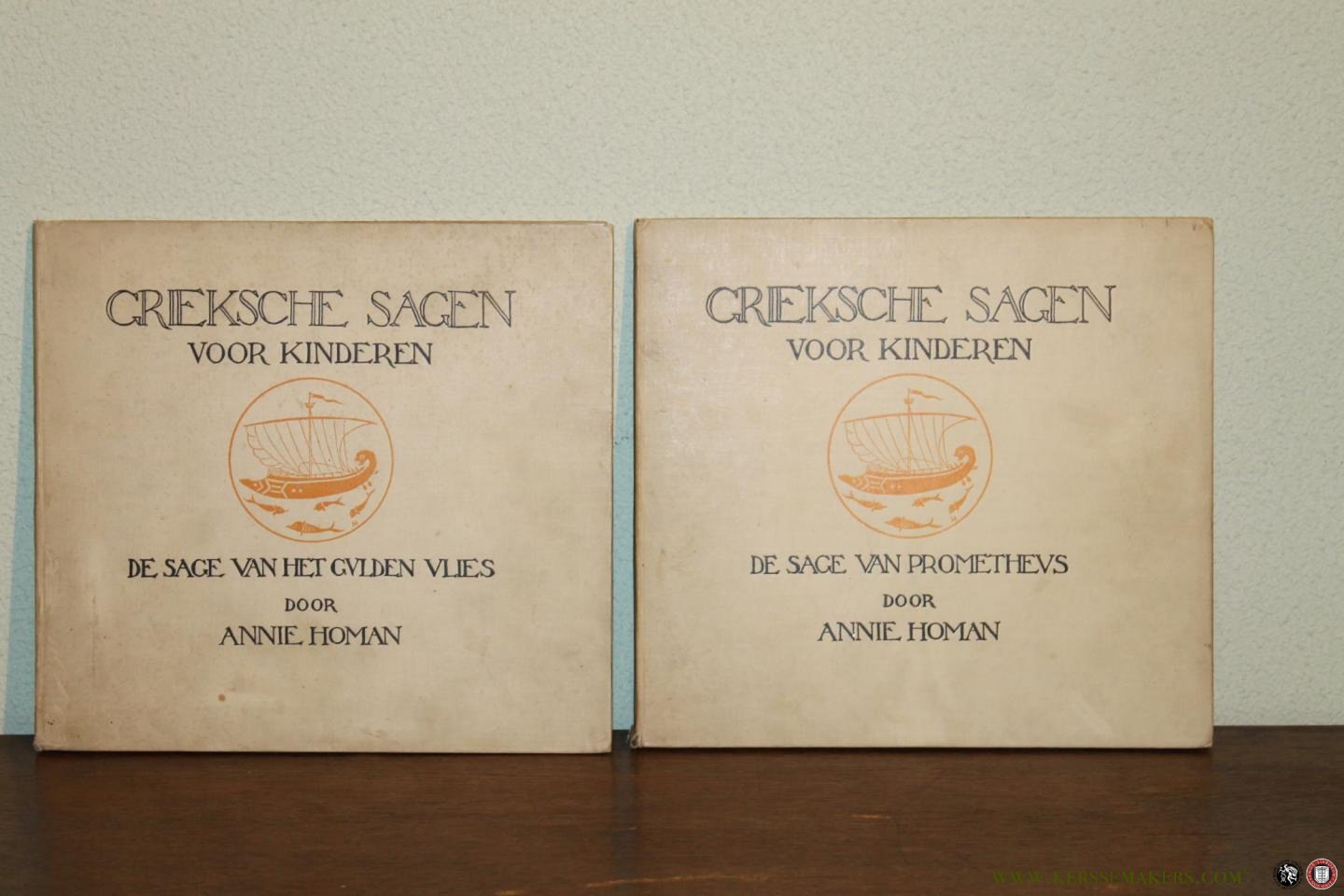 HOMAN, Annie (tekst en platen van) - Grieksche Sagen voor Kinderen (2 deeltjes samen): De Sage van het Gulden Vlies + De sage van Prometheus